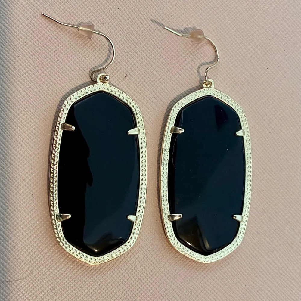 Kendra Scott Gold-Trim Black Stone Drop Earrings - Women Jewelry - Picture 1 of 1